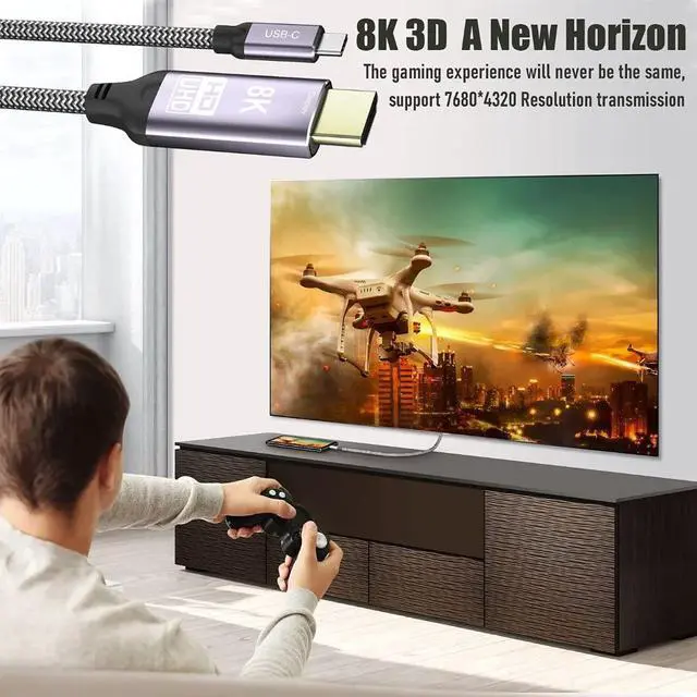 Alt view image 5 of 7 - 5.91FT USB C to HDMI 8K Displays Gold Plating Braided Cable Supports 8K@30Hz,4K@60Hz One Way Transmission Compatible with Thunderbolt 3/4