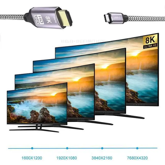 Alt view image 7 of 7 - 5.91FT USB C to HDMI 8K Displays Gold Plating Braided Cable Supports 8K@30Hz,4K@60Hz One Way Transmission Compatible with Thunderbolt 3/4