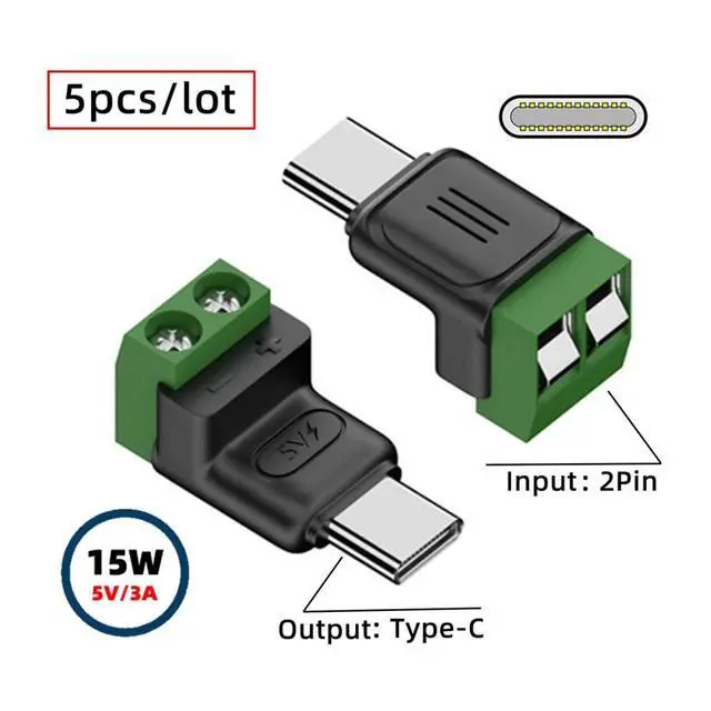 Alt view image 2 of 7 - 5 Pack USB C 2Pin Plug Solderless 5V3A Charging Connector for Power Bank/Phone/Radiators/Laptop