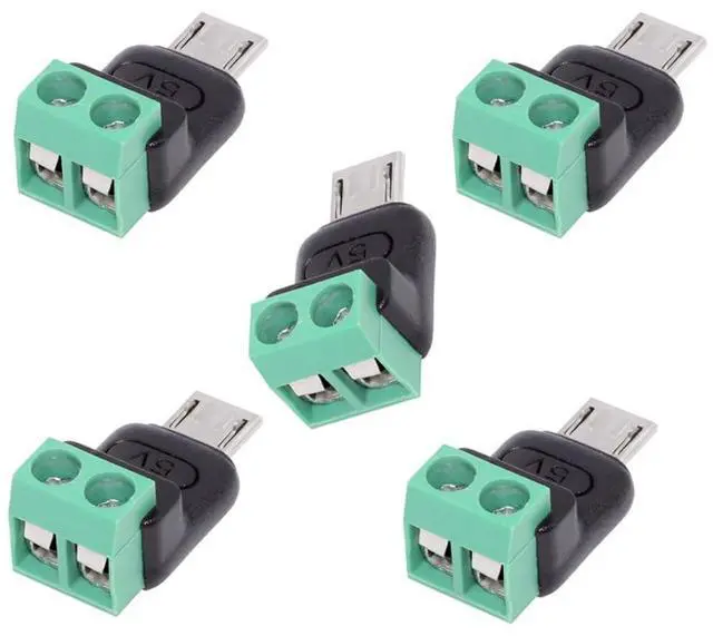 Main image of 5 Pack MICR USB 2Pin Plug Solderless 5V3A Charging Connector for Power Bank/Phone/Radiators