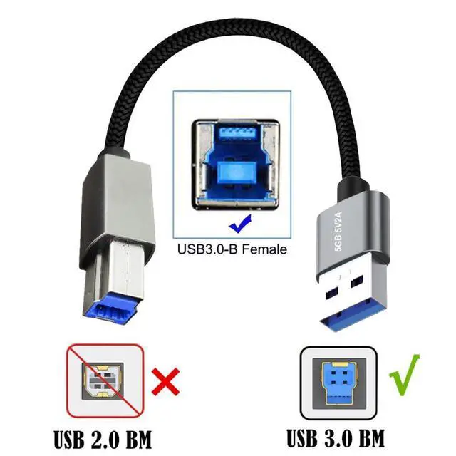 Alt view image 2 of 6 - USB 3.0 Nylon Braided Cable USB 3.0 Type A to Type B Extension Data Cable 5Gbps for Disk SSD Camera 0.3M