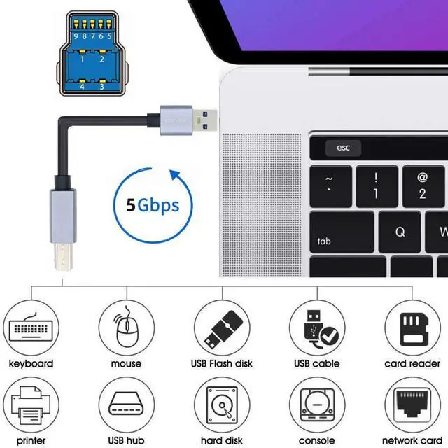 Alt view image 3 of 6 - USB 3.0 Nylon Braided Cable USB 3.0 Type A to Type B Extension Data Cable 5Gbps for Disk SSD Camera 0.3M