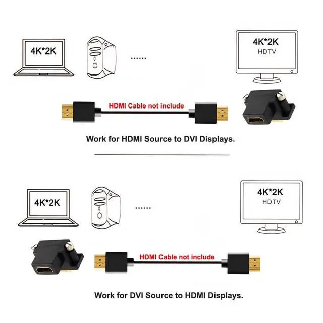 Alt view image 3 of 7 - HDMI to DVI Adapter,DVI Male to HDMI Female 90 Degree Down Angled Gold Plating Bidirectional Converter Adapter for TV, Monitor, Computer