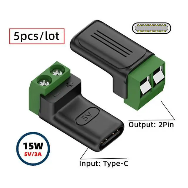Alt view image 2 of 7 - 5 Pack USB C 2Pin Socket Solderless 5V3A Charging Connector for Non-Smart Devices/Toys/Small Appliances