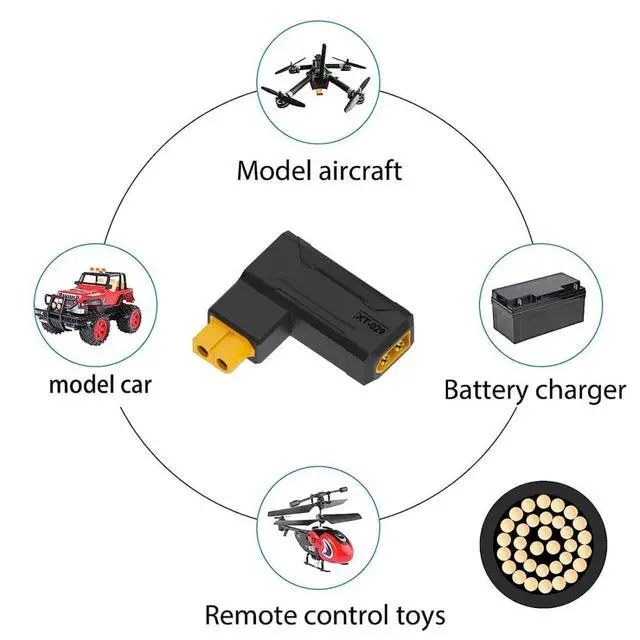 Alt view image 4 of 7 - XT60 to XT60 Adapter,XT60 Male to XT60 Female 90 Degree Right Angled Bidirectional Charging Conversion Adapter for Aircraft Model/Car Model/Remote Control Toy/Battery Charger