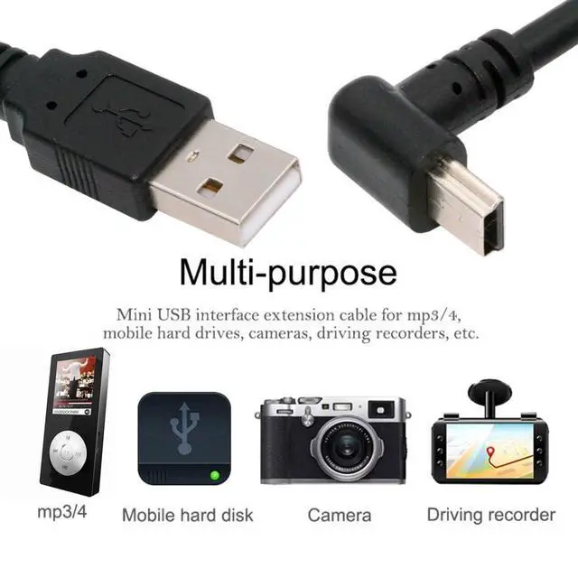 Alt view image 2 of 7 - Mini USB Cable,USB 2.0 Male to Mini USB 5 Pin Male 90 Degree UP Angled Charging Data Transfer Extension Cable Black 1.5M for Dash Cam/GPS/Microphone