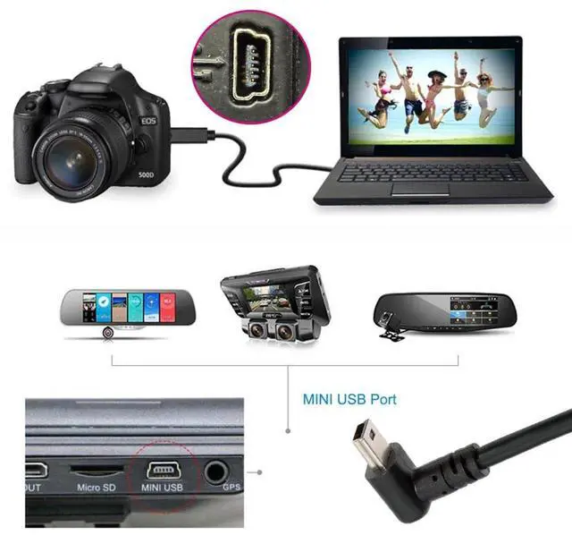 Alt view image 3 of 7 - Mini USB Cable,USB 2.0 Male to Mini USB 5 Pin Male 90 Degree UP Angled Charging Data Transfer Extension Cable Black 1.5M for Dash Cam/GPS/Microphone
