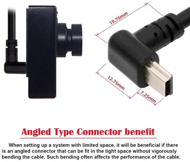 Alt view image 7 of 7 - Mini USB Cable,USB 2.0 Male to Mini USB 5 Pin Male 90 Degree UP Angled Charging Data Transfer Extension Cable Black 1.5M for Dash Cam/GPS/Microphone