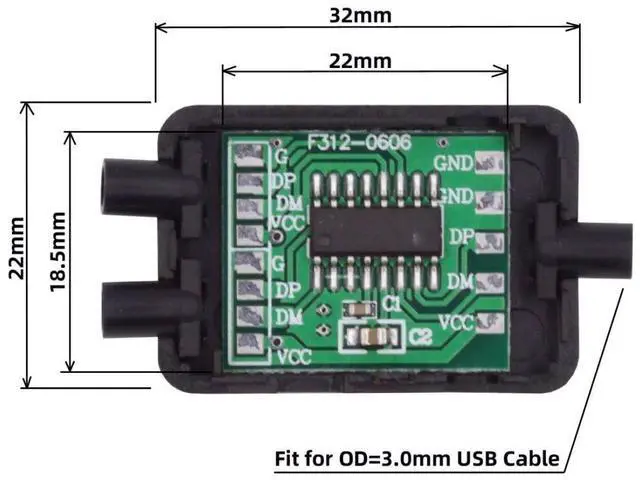 Alt view image 6 of 7 - 2 Pack USB 2.0 HUB 1 to 2 Splitter DIY Solder Cable Adapter for Strain Relief OD 3.0mm Cable