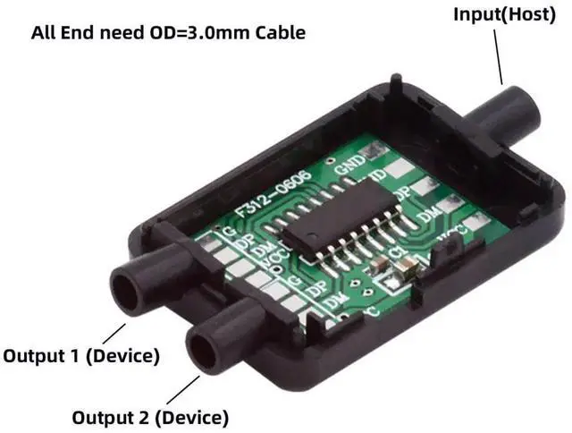 Alt view image 4 of 7 - 2 Pack USB 2.0 HUB 1 to 2 Splitter DIY Solder Cable Adapter for Strain Relief OD 3.0mm Cable