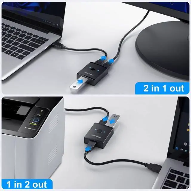 Alt view image 2 of 7 - CY KVM Bidirectional USB 3.0 Switch Selector 2 to 1 PCs Sharing or 1 to 2 Hub for Keyboard Mouse Scanner Printer