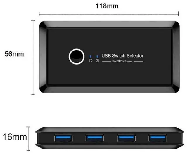 Alt view image 7 of 7 - USB 3.0 KVM Sharing Switch Selector 2 Computers Sharing 4 USB Devices for Keyboard Mouse Scanner Printer