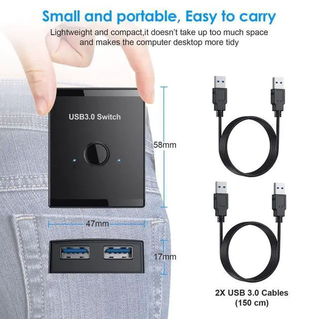 Alt view image 7 of 7 - CY KVM Bidirectional USB 3.0 Switch Selector 2 to 1 PCs Sharing or 1 to 2 Hub for Keyboard Mouse Scanner Printer