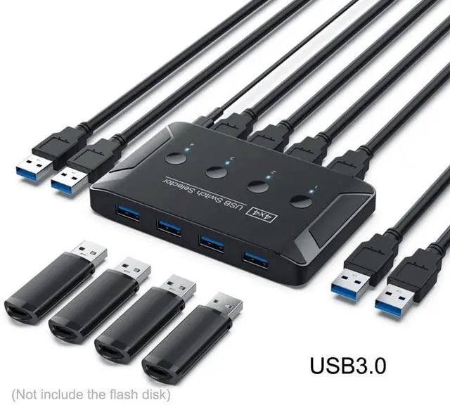 Alt view image 7 of 7 - USB 3.0 KVM Sharing Switch Selector 4 Computers Sharing 4 USB Devices for Keyboard Mouse Scanner Printer