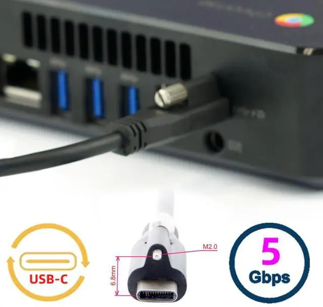Alt view image 3 of 6 - USB 3.0 to USB C Locking Connector Data Cable with Panel Mount Screw for Industrial Camera 4.9M