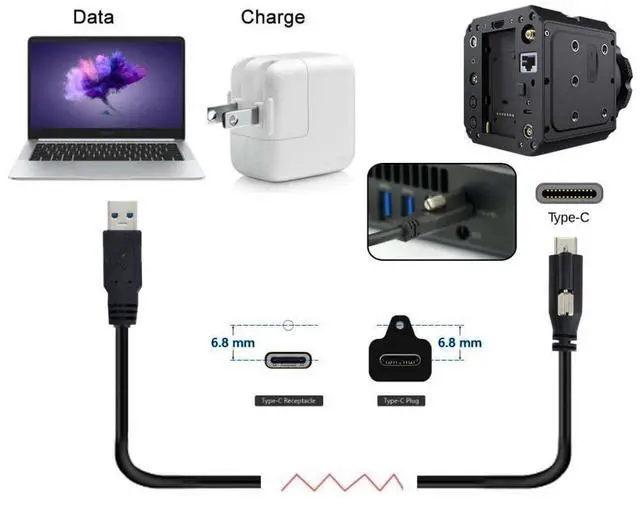 Alt view image 5 of 6 - USB 3.0 to USB C Locking Connector Data Cable with Panel Mount Screw for Industrial Camera 4.9M