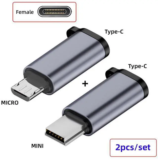 Alt view image 6 of 7 - 2 Pack USB 2.0 Micro USB/Mini USB Male to USB C Female 480Mbps Data Transfer 12W 5V 2.4A Charging Converter Adapter