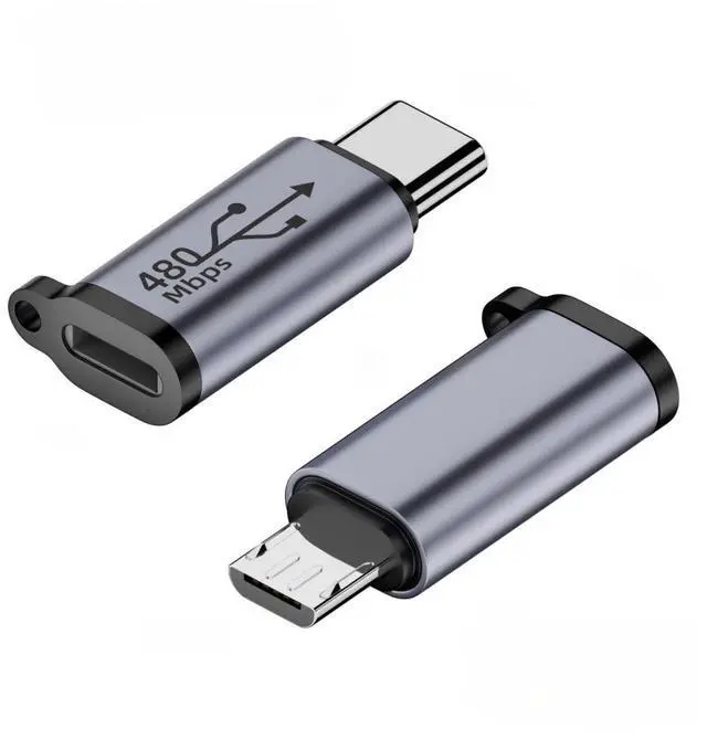 Main image of 2 Pack USB 2.0 USB C/Micro USB Male to 8P Female 480Mbps Data Transfer 12W 5V 2.4A Charging Converter Adapter