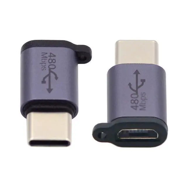Alt view image 7 of 7 - 2 Pack USB 2.0 USB C/Mini USB Male to Micro USB Female 480Mbps Data Transfer 12W 5V 2.4A Charging Converter Adapter