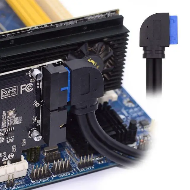 Alt view image 6 of 7 - 2 Ports USB 3.0 Female to Motherboard 20Pin Male Cable for Front Panel Screw Mount Type 30cm 90 Degree Right Angled