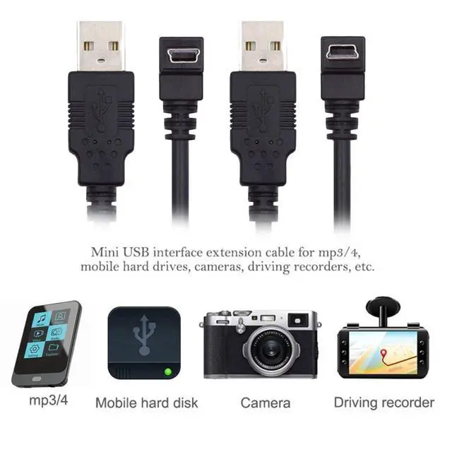 Alt view image 4 of 7 - 2 Pack Mini USB Cable,USB 2.0 Male to Mini USB 5 Pin Male 90 Degree UP/Down Angled Charging Data Transfer Extension Cable Black 1.64FT/0.5M