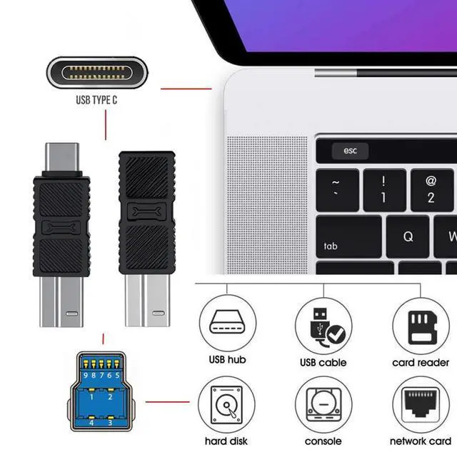 Alt view image 2 of 7 - 2 Pack USB C Male/Female to USB 3.0 Type B Male Adapter for Printer,Hard Disk,Camera