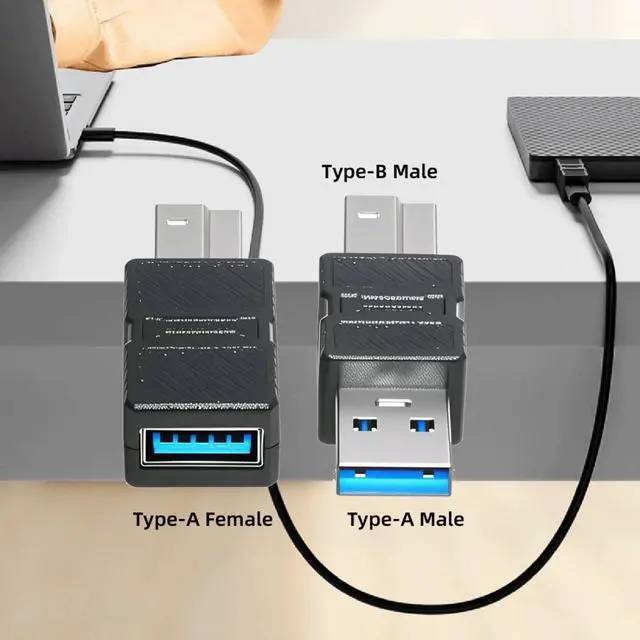 Alt view image 4 of 7 - 2 Pack USB 3.0 Type A Male/Female to USB 3.0 Type B Male Adapter for Printer,Hard Disk,Camera