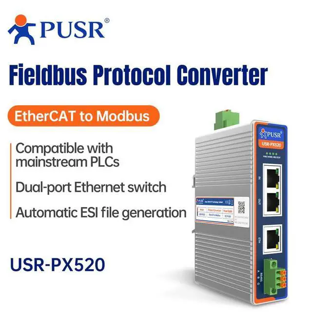 Alt view image 2 of 7 - EtherCAT Slave to Modbus TCP/RTU Master Industrial Protocol Converter Compatible with Mainstream PLCS Dual Port ethernet Switch Automatic ESI File Generation USR-PX520