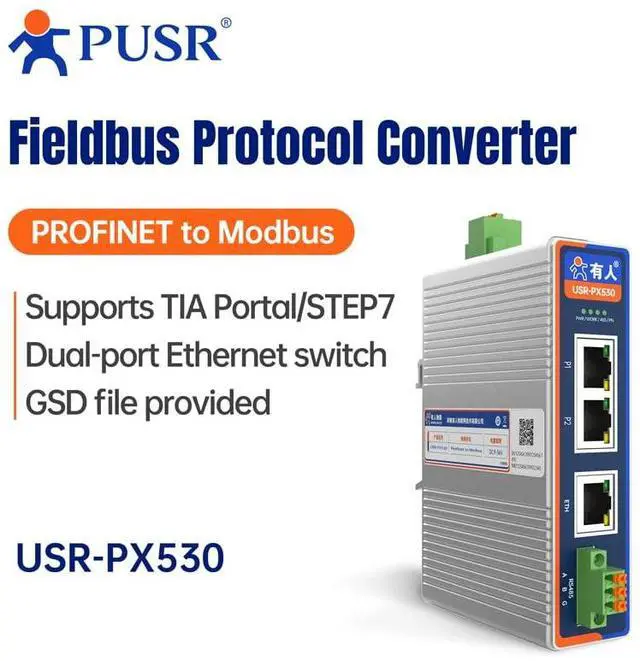 Alt view image 2 of 7 - Profinet to Modbus RTU/TCP Master Industrial Protocol Converter Support TIA Portal/STEP7 Dual Port Ethernet Switch GSD File Provided USR-PX530