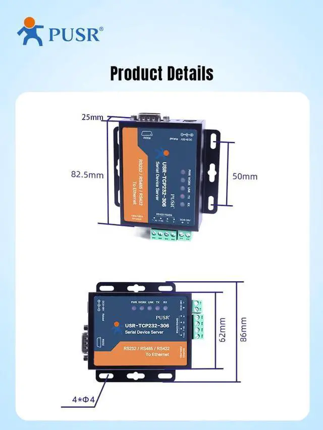 Alt view image 2 of 5 - TCP232-306 RS232 RS485 RS422 to Ethernet TCP IP Modbus Gateway Serial Device Server Serial to ethernet converters
