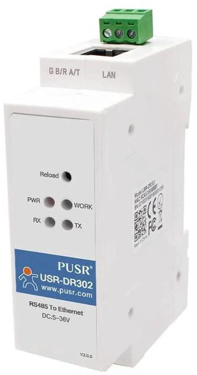 Main image of DR302 DIN Rail Modbus Gateway Modbus RTU to Modbus TCP RS485 to Ethernet Converter