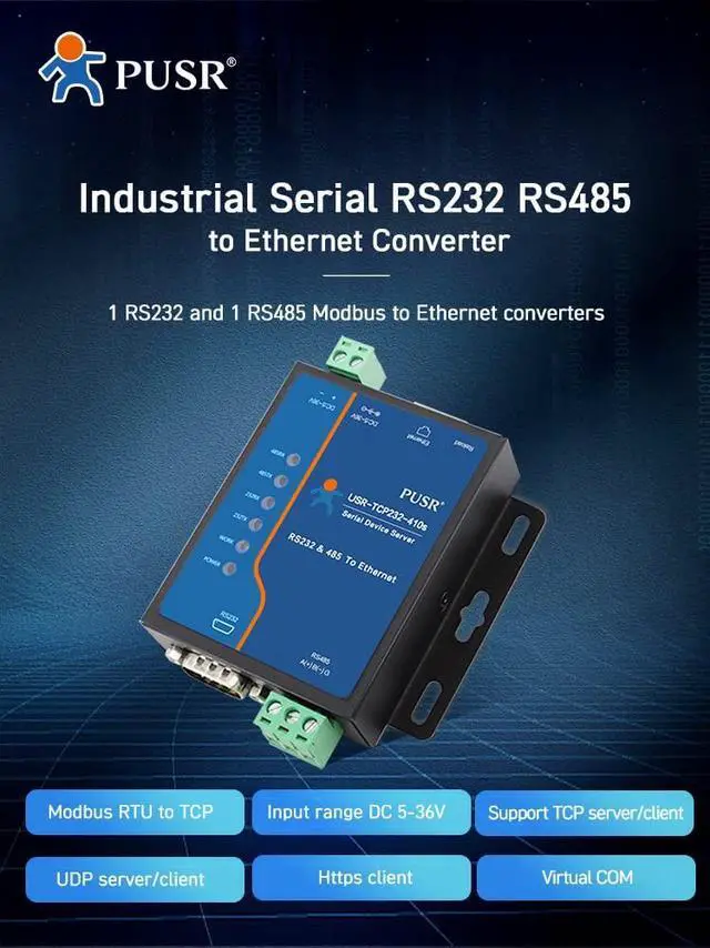 Alt view image 3 of 7 - RS232 RS485 Modbus RTU to Modbus TCP Gateway Serial to Ethernet Converter USR-TCP232-410s