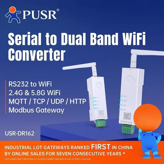 Alt view image 2 of 6 - Serial to Dual Band WiFi Converter RS232 to WiFi Converter Modbus Gateway Modbus RTU to TCP with MQTT IEEE802.11 a/b/g/n Easy Configuration Serial Device Server USR-DR162