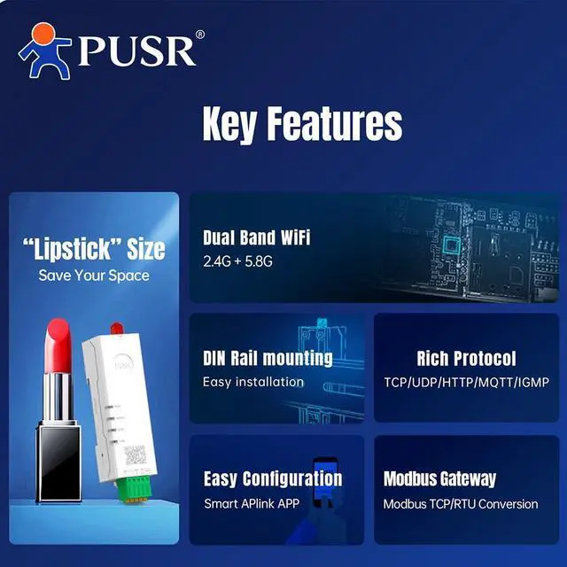 Alt view image 3 of 6 - Serial to Dual Band WiFi Converter RS232 to WiFi Converter Modbus Gateway Modbus RTU to TCP with MQTT IEEE802.11 a/b/g/n Easy Configuration Serial Device Server USR-DR162