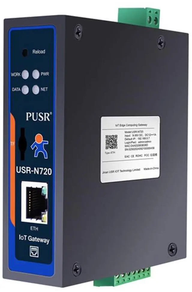 Main image of Edge Computing IoT Gateway 2*RS485 1*Ethernet with SD Card for Data Storage Modbus to MQTT/Json DL645 to MQTT+Json RS485 to Ethernet USR-N720-ETH