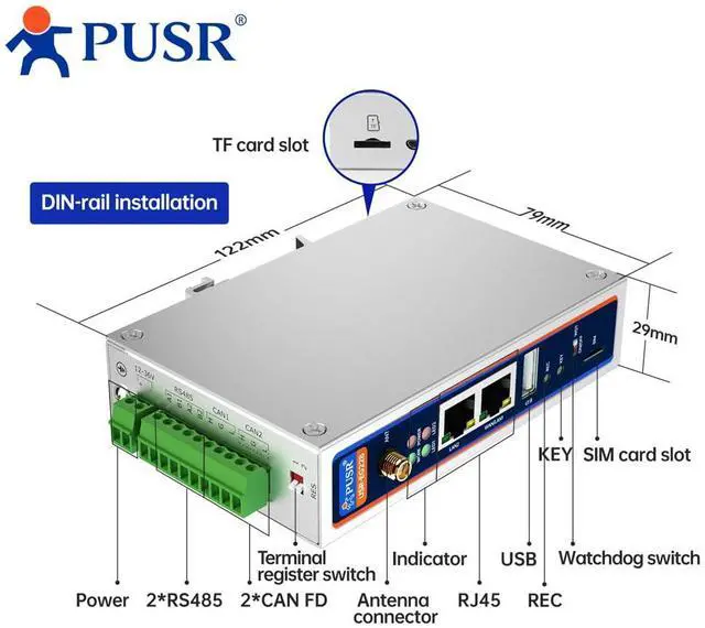 Alt view image 4 of 7 - LTE Cat4 4G ARM-Based Industrial Computer Ubuntu 22.04 Edge Computing Diverse I/O Support Ethernet Industrial PC ARM Based IPC USR-EG228-GL