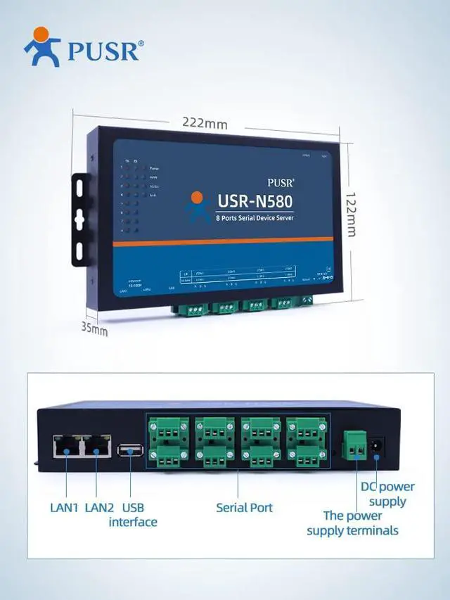 Alt view image 3 of 7 - 8 Ports MQTT Modbus Gateway Support SSL/TLS Edge Computing RS485 Serial to ethernet Converter Device Server USR-N580