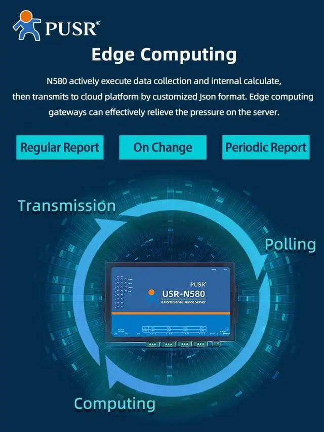 Alt view image 4 of 7 - 8 Ports MQTT Modbus Gateway Support SSL/TLS Edge Computing RS485 Serial to ethernet Converter Device Server USR-N580