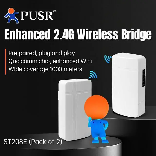 Alt view image 2 of 6 - 2 Piece 2.4GHZ Point to Point/MultiPoint Wireless Bridge Qualcomm Solution Plug and Play Up to 1000M IP64 Water Proof Elevator Control Application ST208E