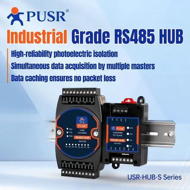 Alt view image 4 of 7 - Industrial RS485 Hub 1 Master 8 Slaves Cached Concentrator Active Polling No Packet Loss Opto-Isolation Wide Power Input USR-HUB108S-DC