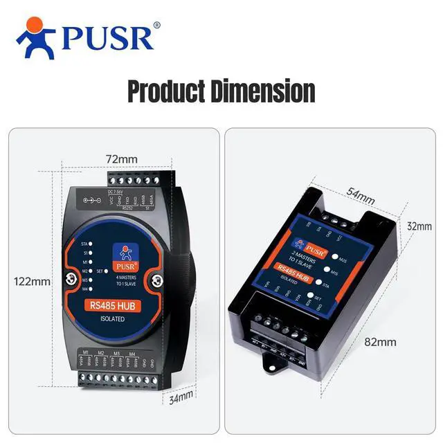 Alt view image 5 of 7 - Industrial RS485 Hub 1 Master 8 Slaves Cached Concentrator Active Polling No Packet Loss Opto-Isolation Wide Power Input USR-HUB108S-DC
