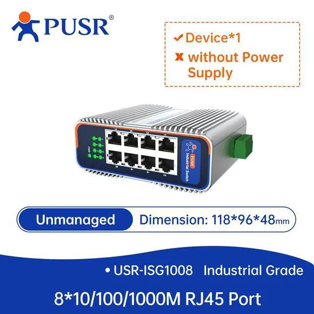 Alt view image 2 of 5 - 8 Ports with 10/100/1000Mbps Gigabit Industrial Ethernet Switch -40°C~85°C Lighting Protection 6KV Dustproof Design IP40 Protection USR-ISG1008