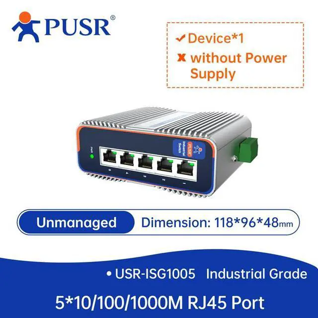 Alt view image 2 of 5 - 5 Ports with 10/100/1000Mbps Gigabit Industrial Ethernet Switch -40°C~85°C Lighting Protection 6KV Dustproof Design IP40 Protection USR-ISG1005