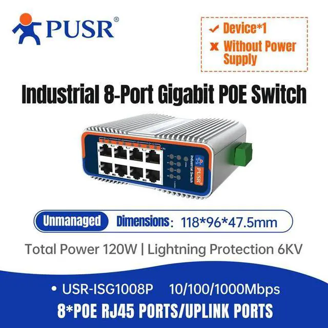Alt view image 2 of 7 - 1000M 8*POE RJ45 Ports/UPLINK Ports Unmanaged Gigabit Industrial Ethernet POE Switch Plug & Play USR-ISG/ISF