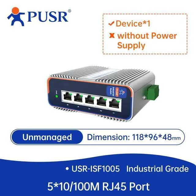 Alt view image 2 of 5 - 100M 5 Ports Industrial Ethernet Switch Plug & Play -40°C~85°C Lighting Protection 6KV Dustproof Design IP40 Protection USR-ISF1005
