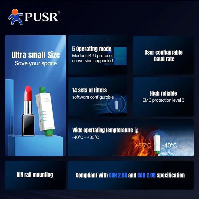 Alt view image 6 of 7 - RS485 to CAN Converter CAN Bus to Serial Port 5 Operating Data Filtering up to 14 Sets of Filter USR-CAN114
