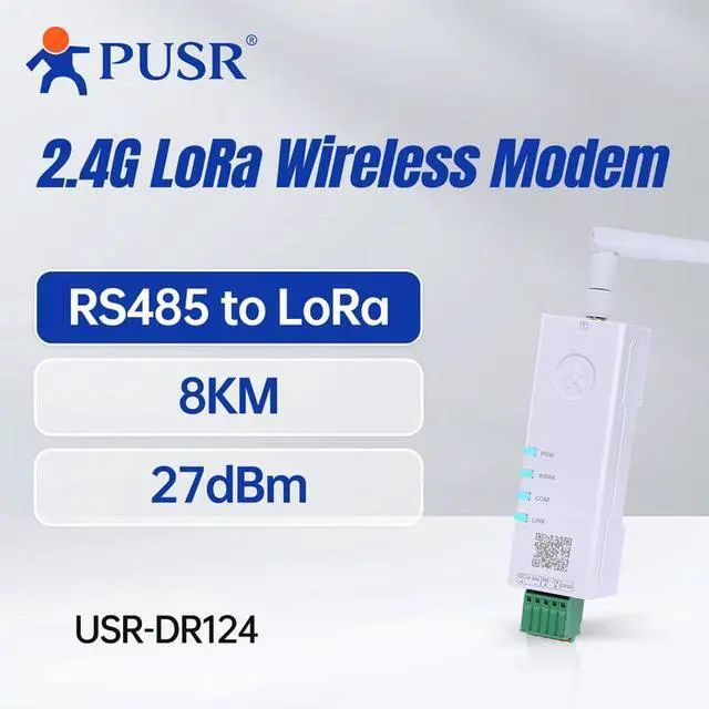 Alt view image 2 of 7 - DIN Rail 27dBm 8KM 2.4G Lora Wireless Modem Modbus Transparent Transmission RS485 to LoRa AT Command config Utility USR-DR124-27