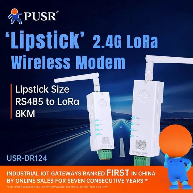 Alt view image 3 of 7 - DIN Rail 27dBm 8KM 2.4G Lora Wireless Modem Modbus Transparent Transmission RS485 to LoRa AT Command config Utility USR-DR124-27