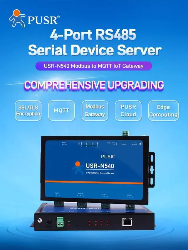 Alt view image 2 of 6 - 4 Ports RS485 to Ethernet Converter MQTT Modbus Gateway Networking Serial Port Communication Server USR-N540