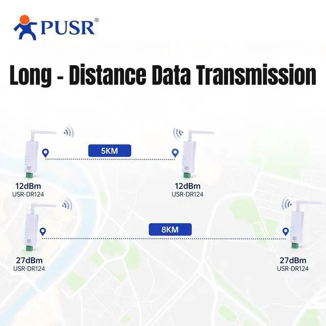 Alt view image 6 of 7 - DIN Rail 27dBm 8KM 2.4G Lora Wireless Modem Modbus Transparent Transmission RS485 to LoRa AT Command config Utility USR-DR124-27